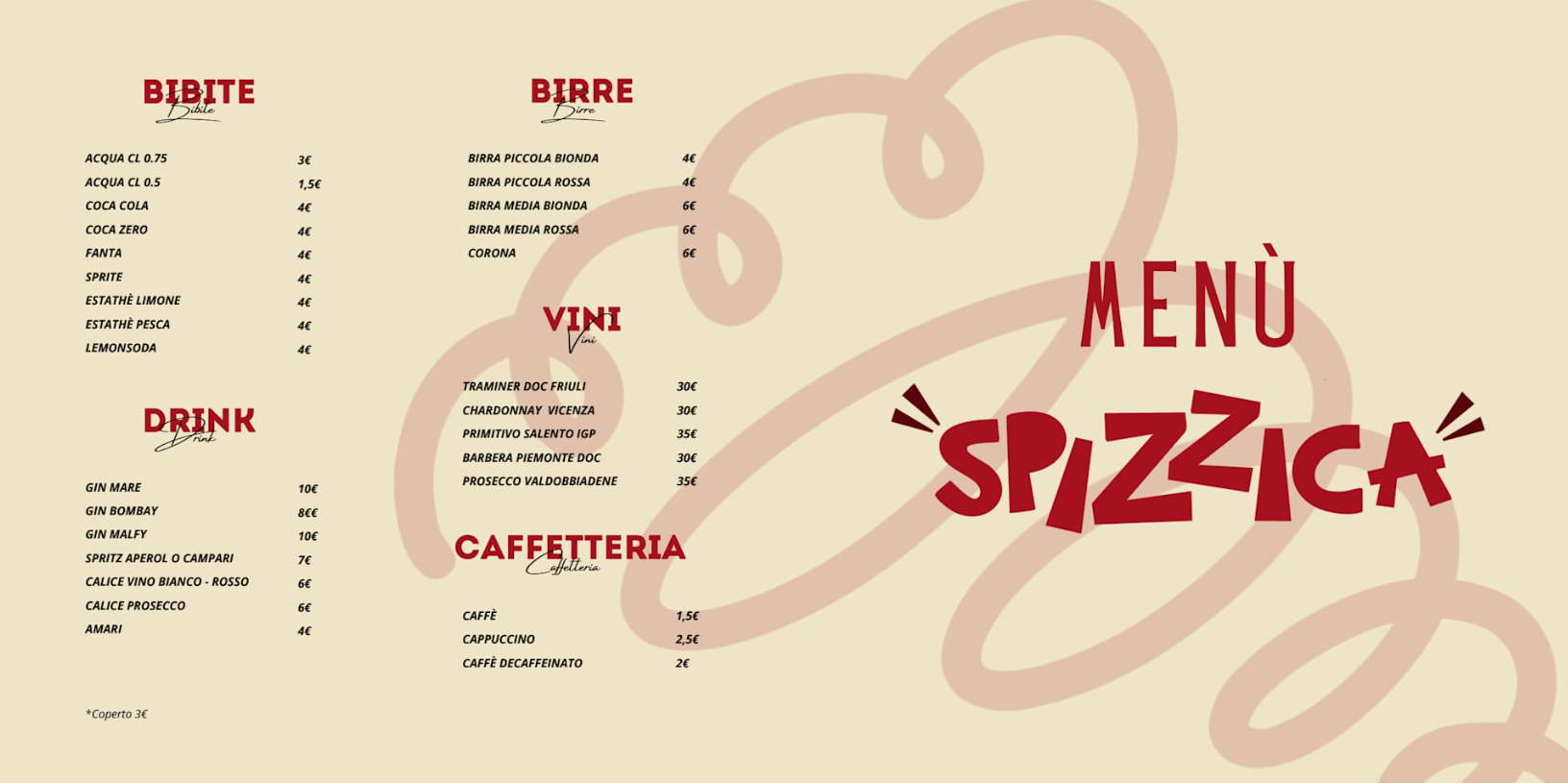 Menù cena – Bibite e Vini